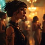 femme-portant-une-robe-flapper-se-tenant-au-milieu-dune-fete-vintage-avec-une-ambiance-elegante-et-joyeuse-entouree-damis-dans-un-decor-art-deco