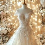 une-robe-de-mariage-en-or-exposee-avec-elegance-mettant-en-valeur-des-details-de-dentelle-delicate-dans-une-ambiance-romantique-entouree-darrangements-floraux-delicats