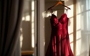 une-robe-de-soiree-elegante-suspendue-a-un-cintre-de-couleur-bordeaux-dans-une-piece-de-dressing-chaleureusement-eclairee